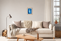 Broad Buckler Fern botanical cyanotype fine art print in A4 size displayed on a living room wall